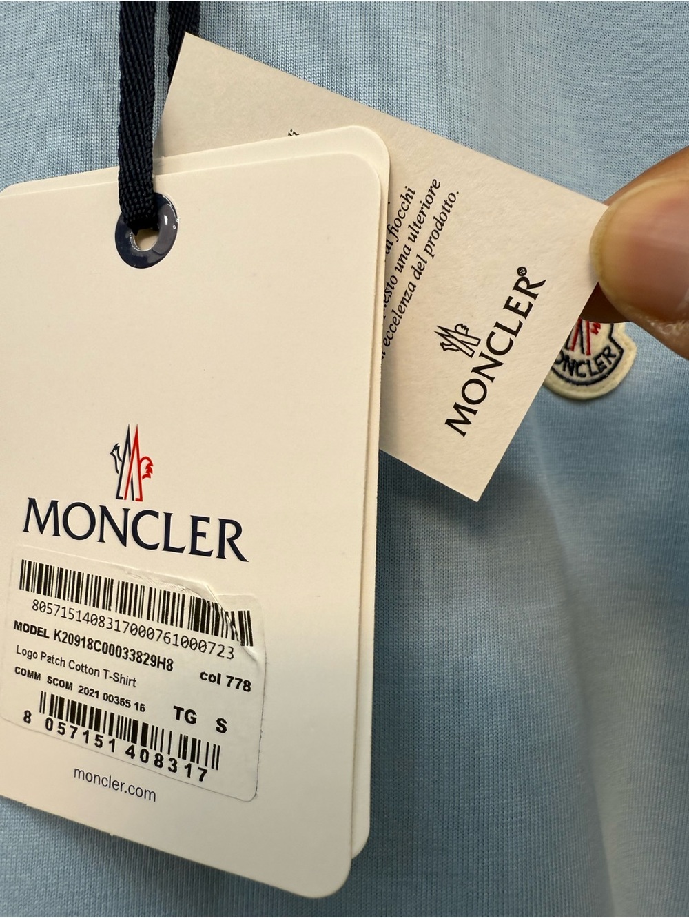 Moncler Light Blue Short-Sleeve Logo Tee - S & M available - Picture 6 of 10